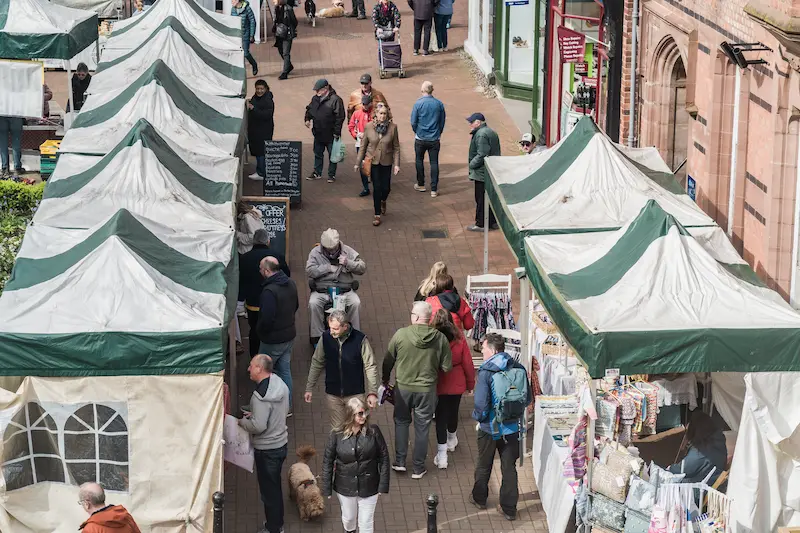 Architectural photography of Nantwich High Street with Tudor buildings and local shops